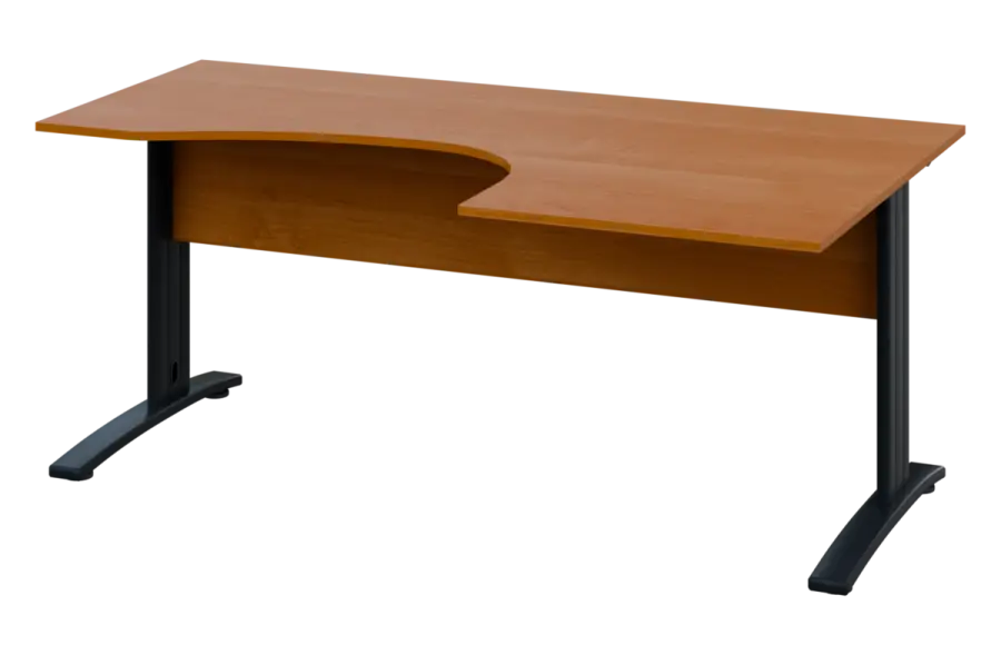 CEK 27 - 187 stůl kancelářský, rohový, pravý, kovová podnož černá, deska 25 mm, široký 1800 mm, olše jantar